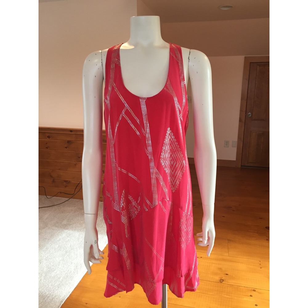 $300+ NEW Nanette Lepore Pink Sparkles Ruffle Fairy Flow Dress Pure Silk Boho/4